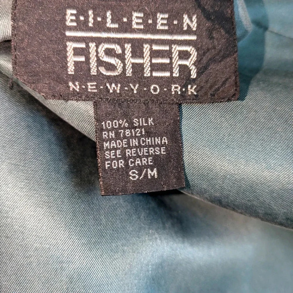Eileen Fisher Silk Set Teal Blue Blouse and Skirt Small Luxe Minimalist - Picture 6 of 8